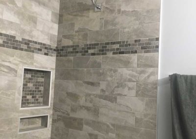 Shower tiling by Mountaineer Kitchens & Baths