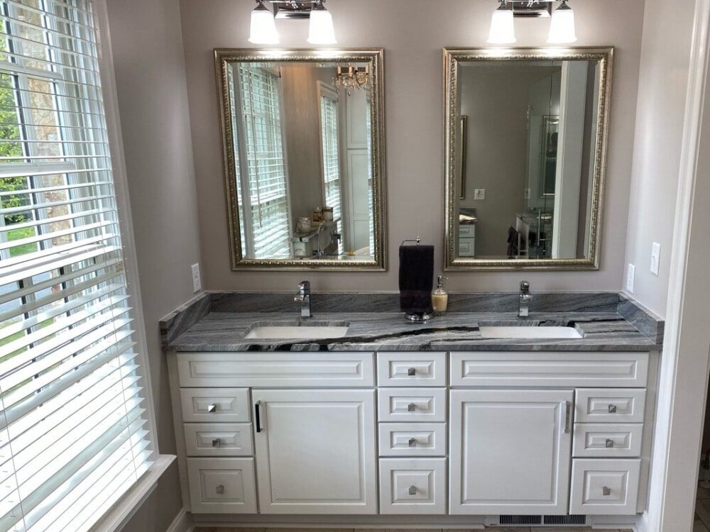 New bathroom countertop and sinks by Mountaineer Kitchens & Baths