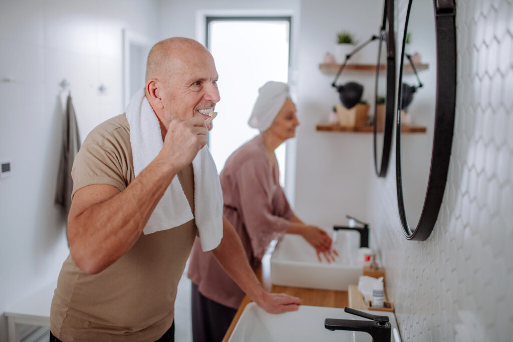 aging couple in accessible bathroom