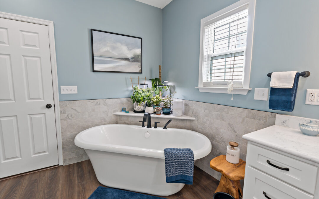 bathroom with free standing tub
