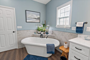 bathroom with free standing tub