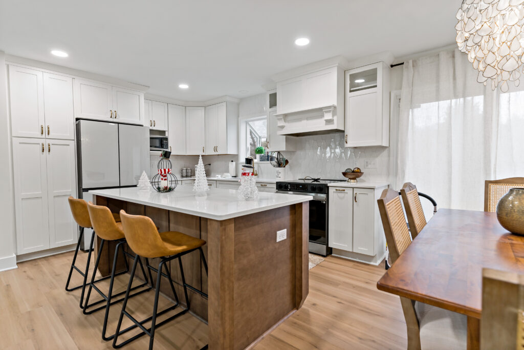 custom island and hardwood floors