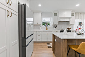 stainless steel appliances and custom cabinetry