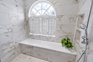 custom walk-in shower with bench