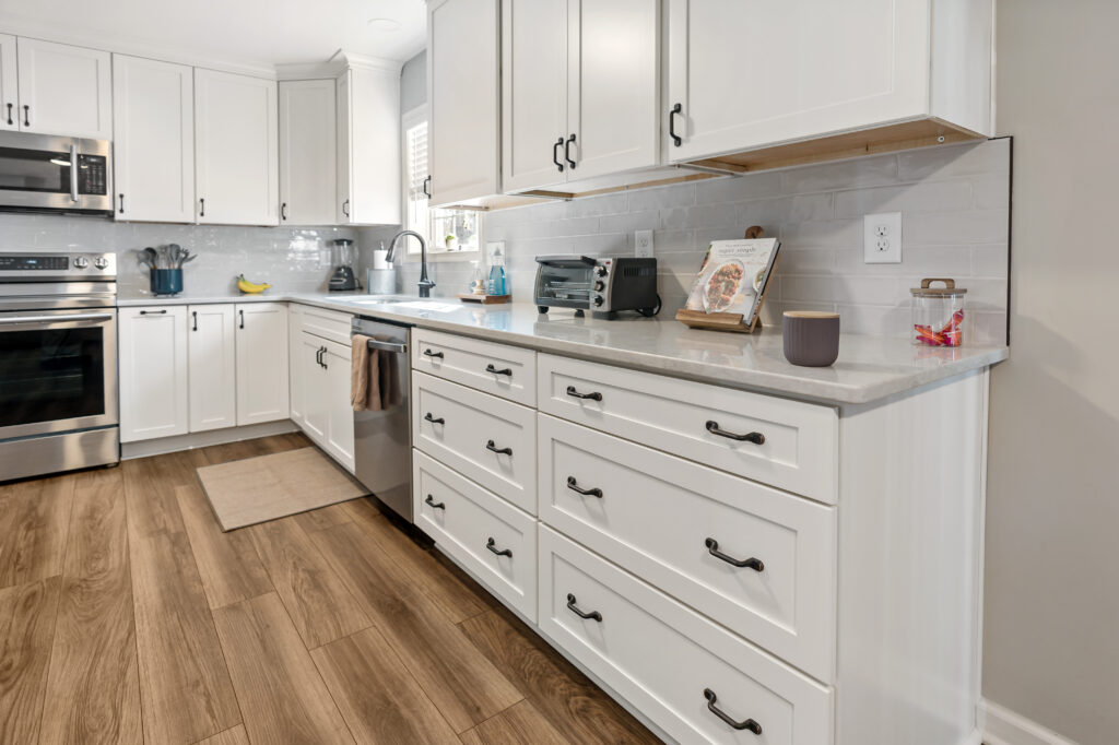 modern kitchen with hardwood floors