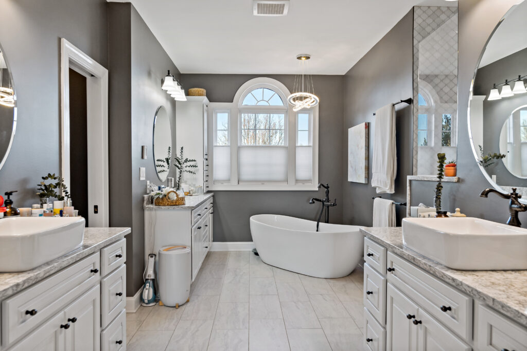 bathroom remodel with freestanding tub
