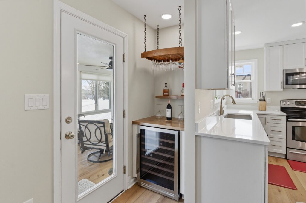kitchen remodel with wine fridge